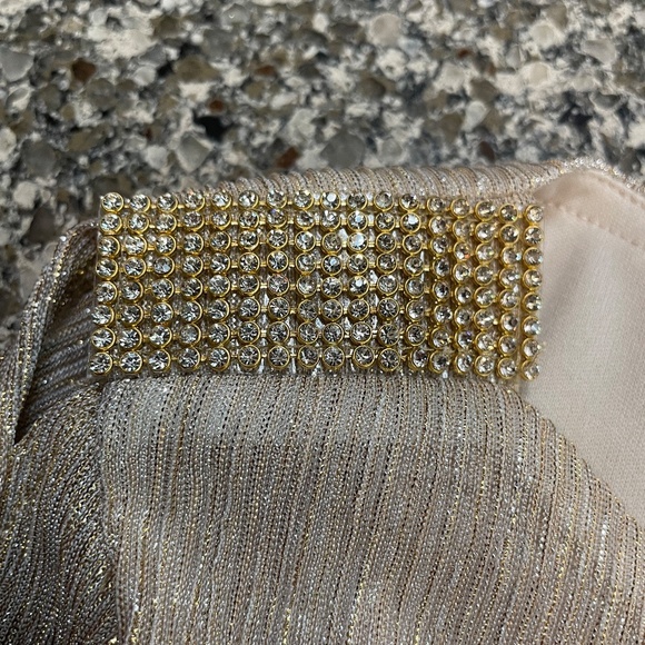 MSK Gold and Rhinestone Slit Bat Wing Sleeve Sparkle Blouse Size Large - Picture 8 of 13